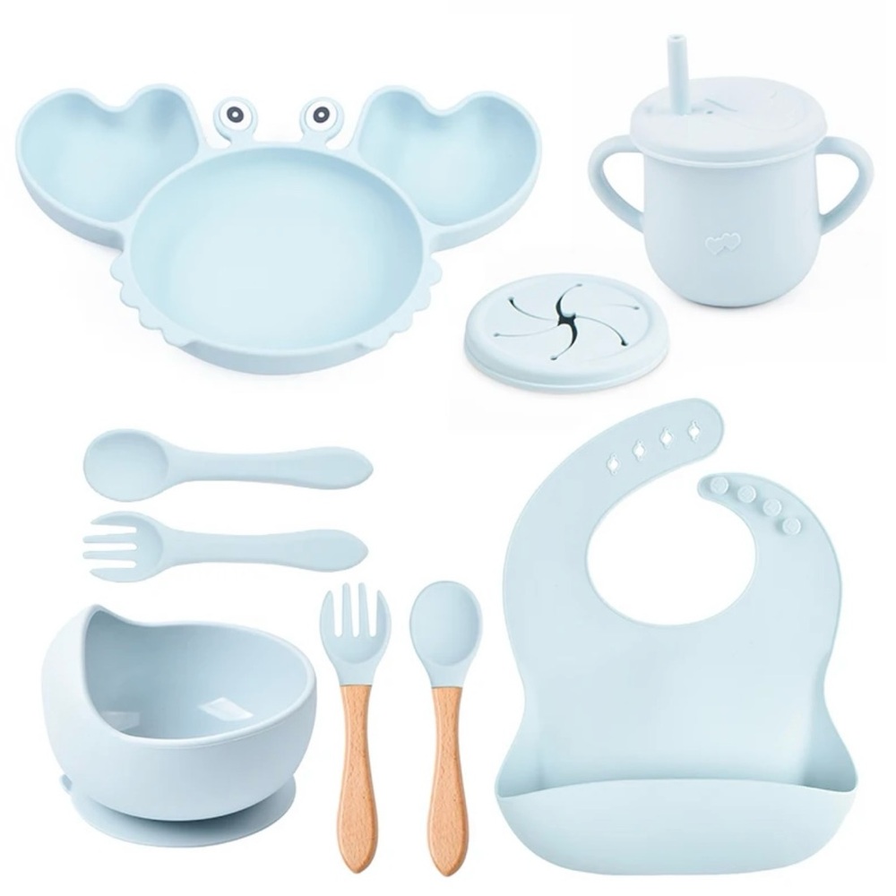 10 Pcs Cute Silicone Baby Feeding Dish Set | Suction Plate Bowl Bib Cup Utensils